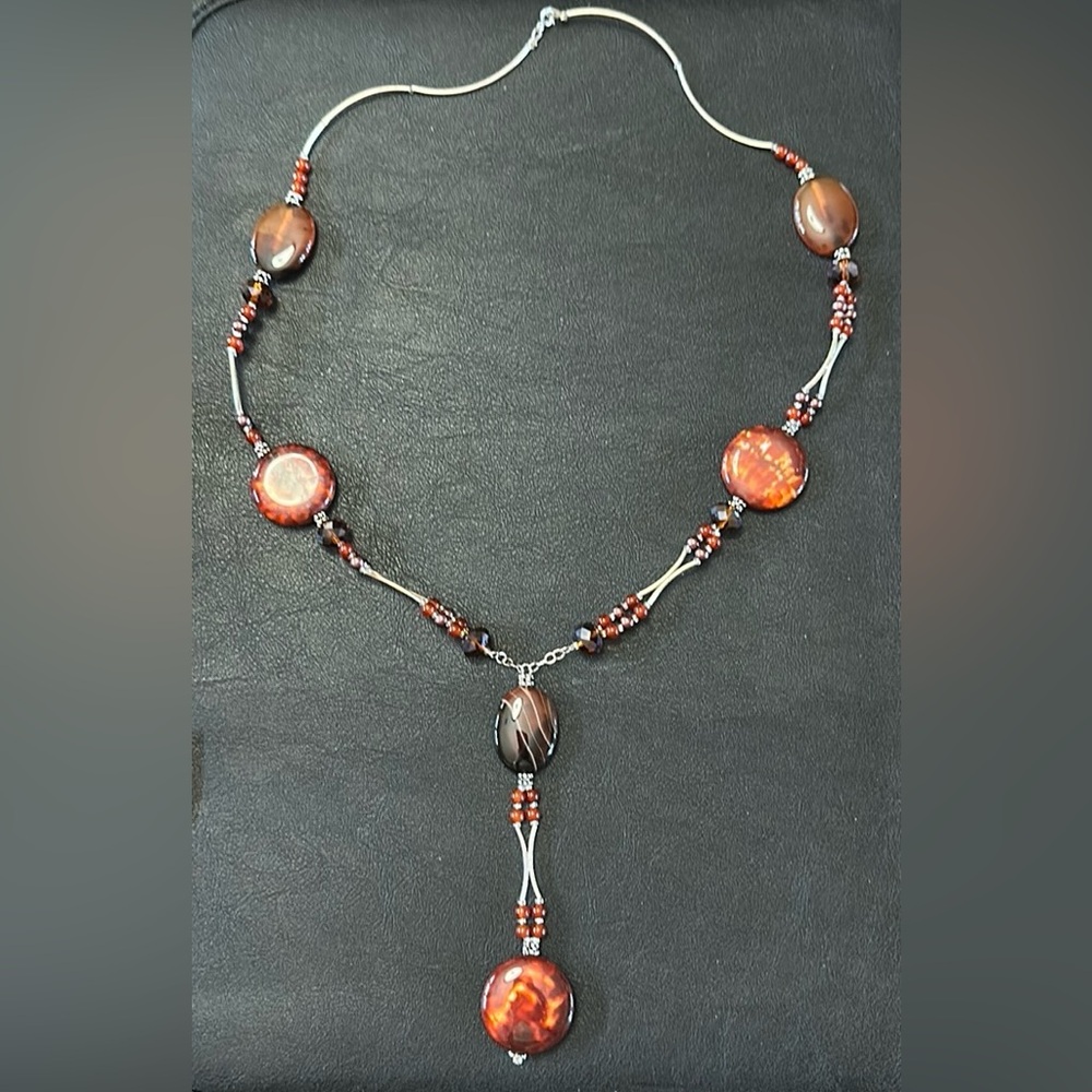 925 Sterling Silver Cornelian, Crystal & Glass Vintage Necklace